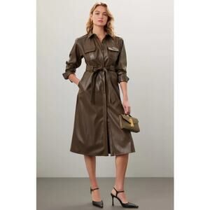 50. Marissa Webb Faux Leather Trench Dress Womens 6 Edgy Dark Academia Matrix